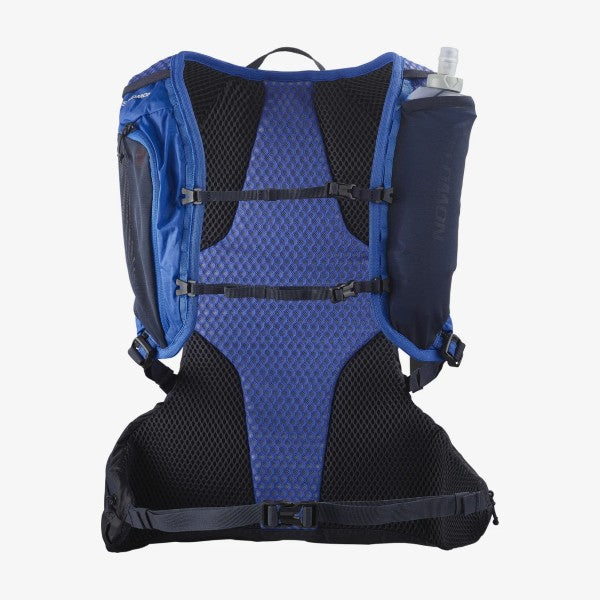 Back of 15L salomon xt pack in blue/carbon colour