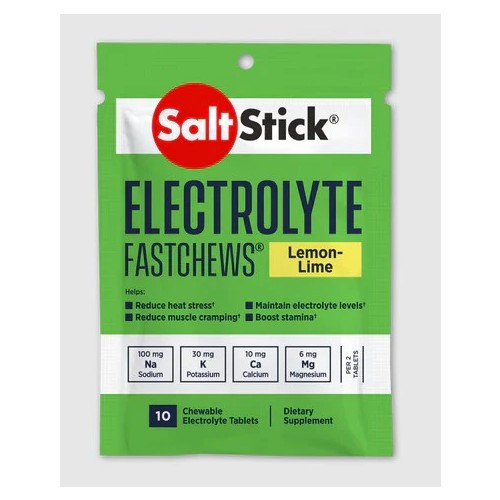 10-pack of SaltStick electrolyte fastchews, lemon-lime flavour