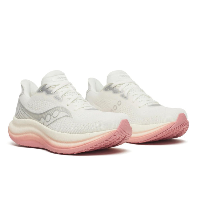 Pair of women's white/mauve Saucony Triumph 23 running shoes