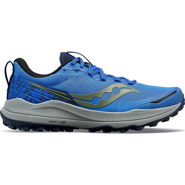 Side view of saucony xodus ultra 2 shoe in superblue/night colour
