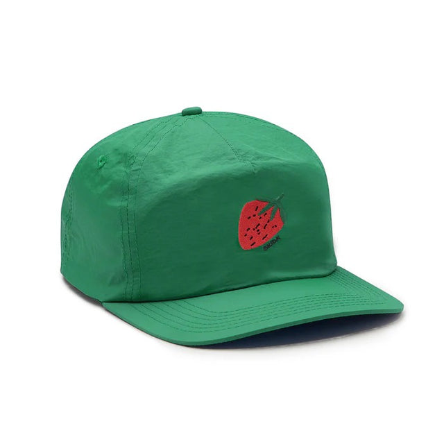 Green skida nylon cap with strawberry patch