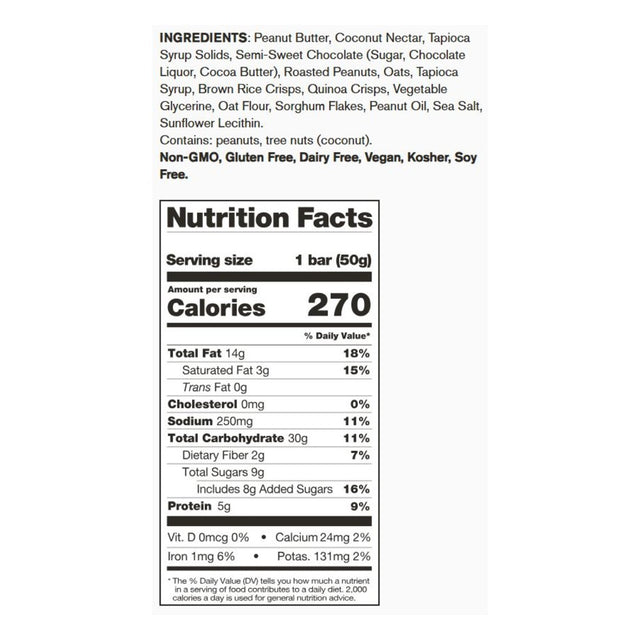Nutrition facts for Skratch Labs peanut butter and chocolate energy bar
