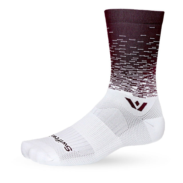 White/maroon Swiftwick Vision crew sock