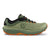 Side view of men's topo athletic pursuit trail running shoe in olive/clay colour