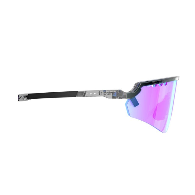 Side view of tripoint 007 Chobe sunglasses, transparent black frame with high contrast violet lens