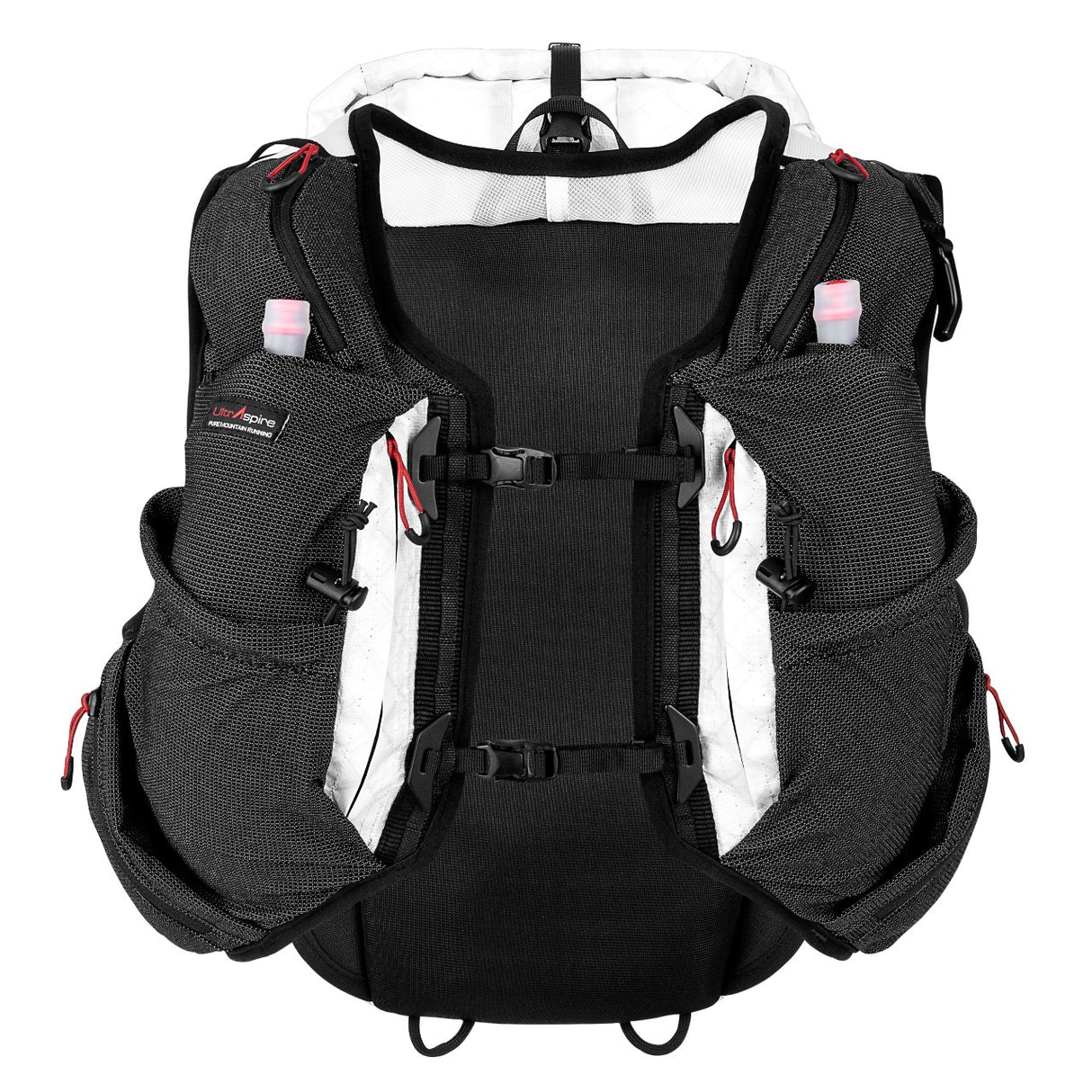 Front view of UltrAspire Purist running pack with bottles