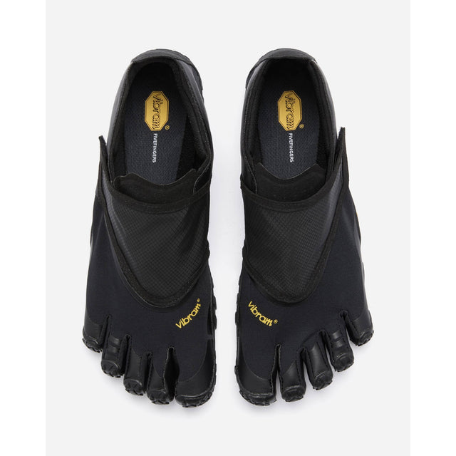 Top view of men's black Vibram Trailope toe shoes