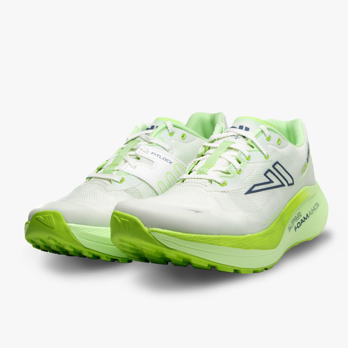 Pair of white/lime VJ Shoes FZN Aerofly road-to-trail running shoes
