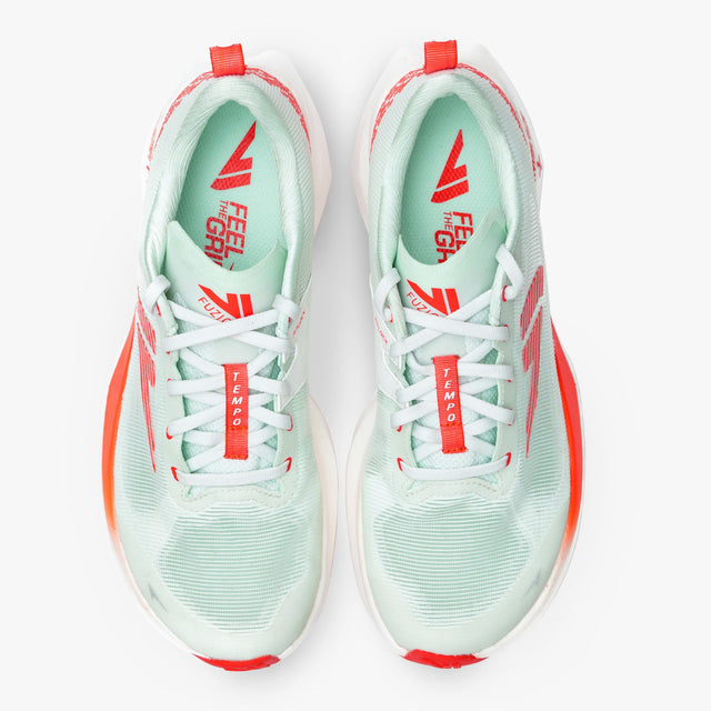 Top view of white/orange VJ Shoes FZN Tempo running shoes