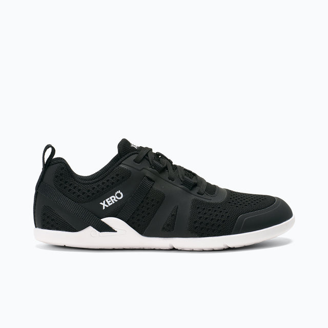 Side view of women's black Xero Shoes Prio Neo sneaker