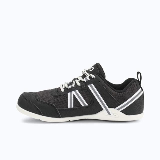 Inner side view of women's black/white Xero Shoes Prio shoe