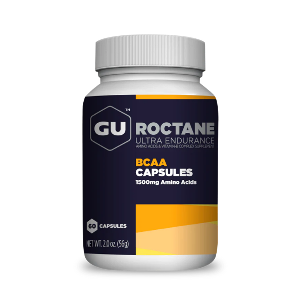 Bottle of GU roctane BCAA recovery capsules