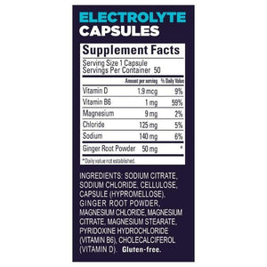 Ingredients and supplement facts for GU roctane electrolyte capsules