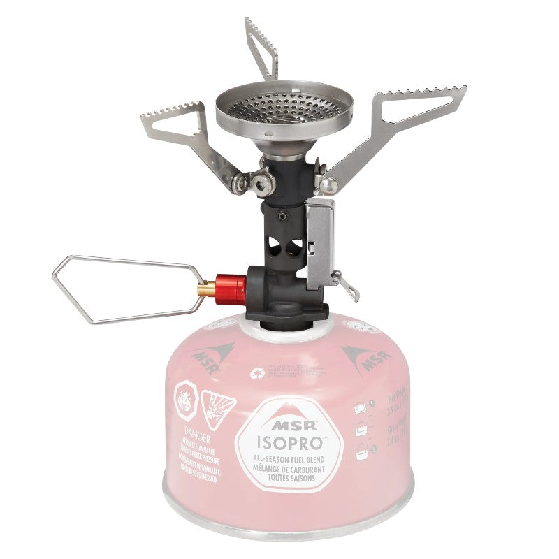 Front view of MSR PocketRocket deluxe backpacking stove