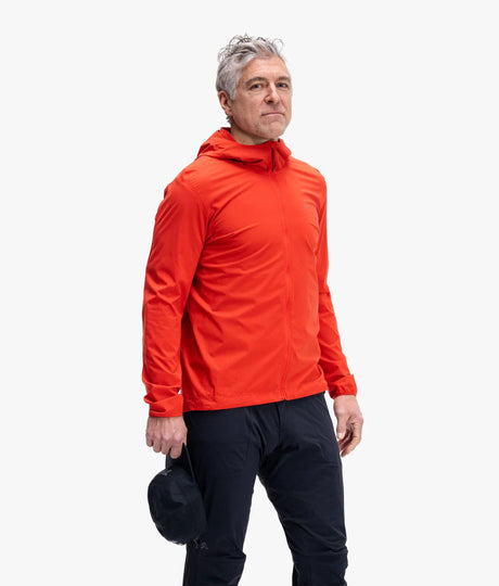 Front on-model view of men's orange 7mesh Northwoods jacket