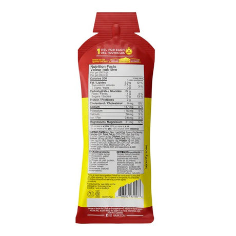 Back view of Salted Maple flavour naak Ultra Energy Gel packet