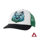 Front view of Ambler Faces Kid's trucker hat with bear animal art on the front panel