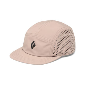 Front view of Black Diamond 5-Panel Synthetic Cap in Pale Mauve/Black Icon Logo colour