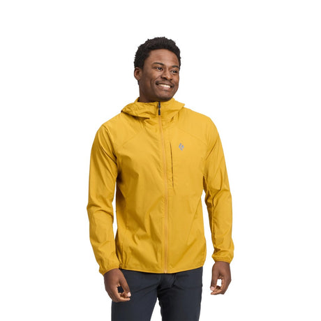 Front on-model view of Black Diamond Alpine Start Hoody men's in amber colour