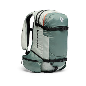 Front view of Black Diamond Dawn patrol 32 backpack in Foam Green colour