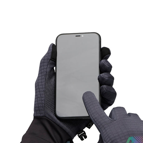 Touch screen detail of Gridtech Storm Hood Gloves in Carbon Glacier colour