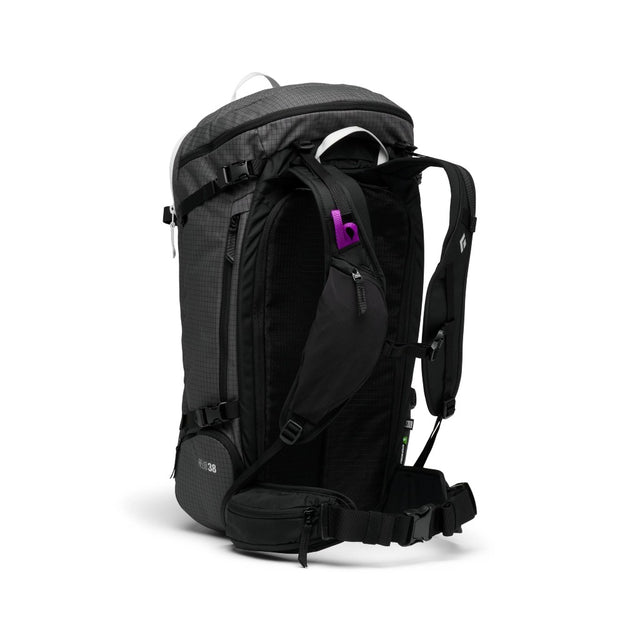 Back view of the Black Diamond Helio 38 Backpack in Carbon colour