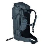 Back view of Blue Ice Firecrest 38 skiing and hiking back pack in Dark Slate colour