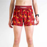 Front on-model view of men's tiger pattern Chicknlegs split shorts