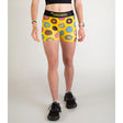 Front on-model view of women's donut print Chicknlegs compression shorts