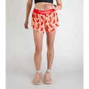 Front on-model view of women's chilli peppers print ChicknLegs split shorts