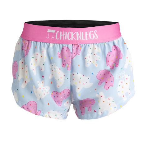 Women's ChicknLegs 1.5" split running shorts in animal cookies print