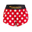 Women's ChicknLegs 1.5" split running shorts in red polka dot print