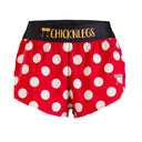 Women's ChicknLegs 1.5" split running shorts in red polka dot print