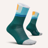 Side and bottom view of Feetures Elite LC mini crew sock in breezy court colour
