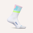 Side view of Feetures Elite LC mini crew sock in candy court colour