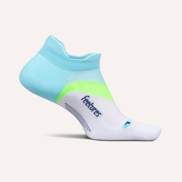 Side view of Feetures Elite LC no show tab sock in cool plunge colour