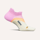 Side view of Feetures Elite LC no show tab sock in pink citrus colour