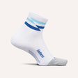 Side view of Feetures Elite LC quarter sock in white track colour