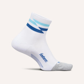 Side view of Feetures Elite LC quarter sock in white track colour