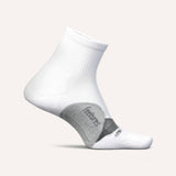 Side view of Feetures Elite LC quarter sock in white colour