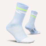 Side and bottom view of Feetures Elite ULC mini crew sock in day track colour