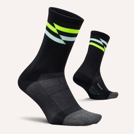 Side and bottom view of Feetures Elite ULC mini crew sock in night track colour