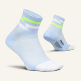 Side and bottom view of Feetures Elite ULC quarter socks in day track colour