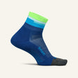 Side view of Feetures Elite ULC quarter sock in surfboard blue colour