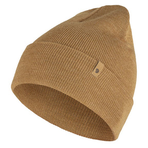 Front view of Fjallraven Classic Knit Hat in buckwheat brown colour