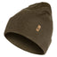 Front view of Fjallraven Classic Knit Hat in dark olive colour