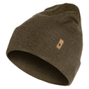 Front view of Fjallraven Classic Knit Hat in dark olive colour