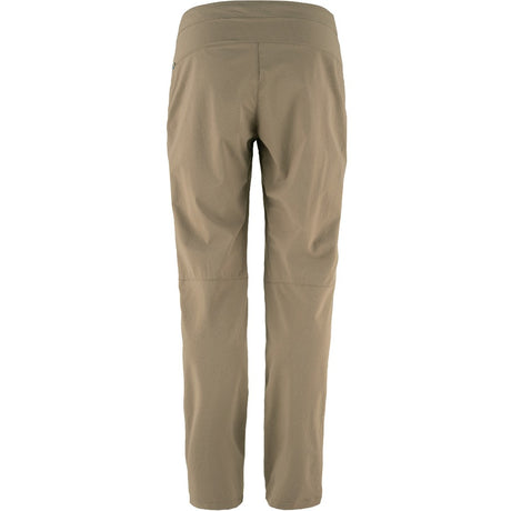 Back view of Fjallraven women's high coast trail trousers in suede brown colour