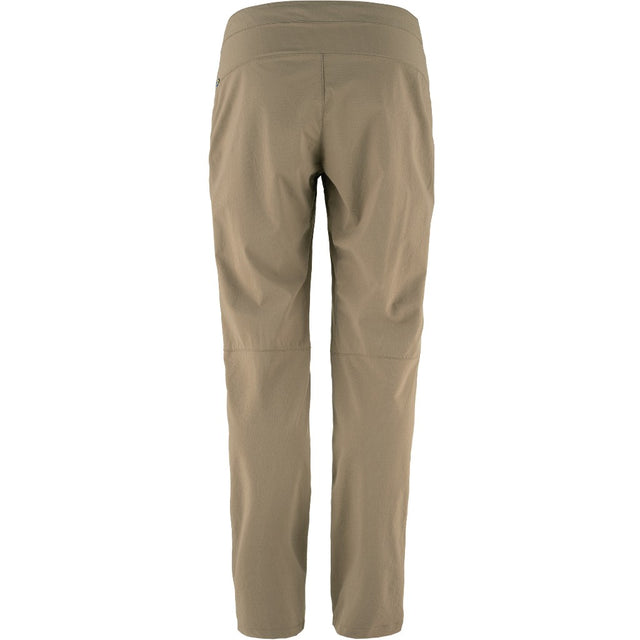 Back view of Fjallraven women's high coast trail trousers in suede brown colour