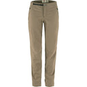 Front view of Fjallraven women's high coast trail trousers in suede brown colour